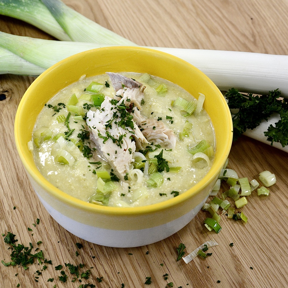 Lauchcremesuppe mit Räucherforelle