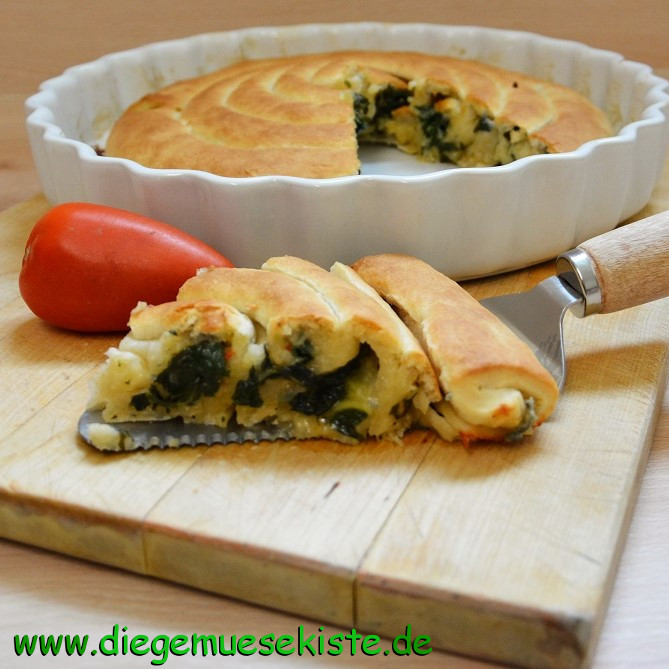 Gerollte Pizza mit Mangoldfüllung