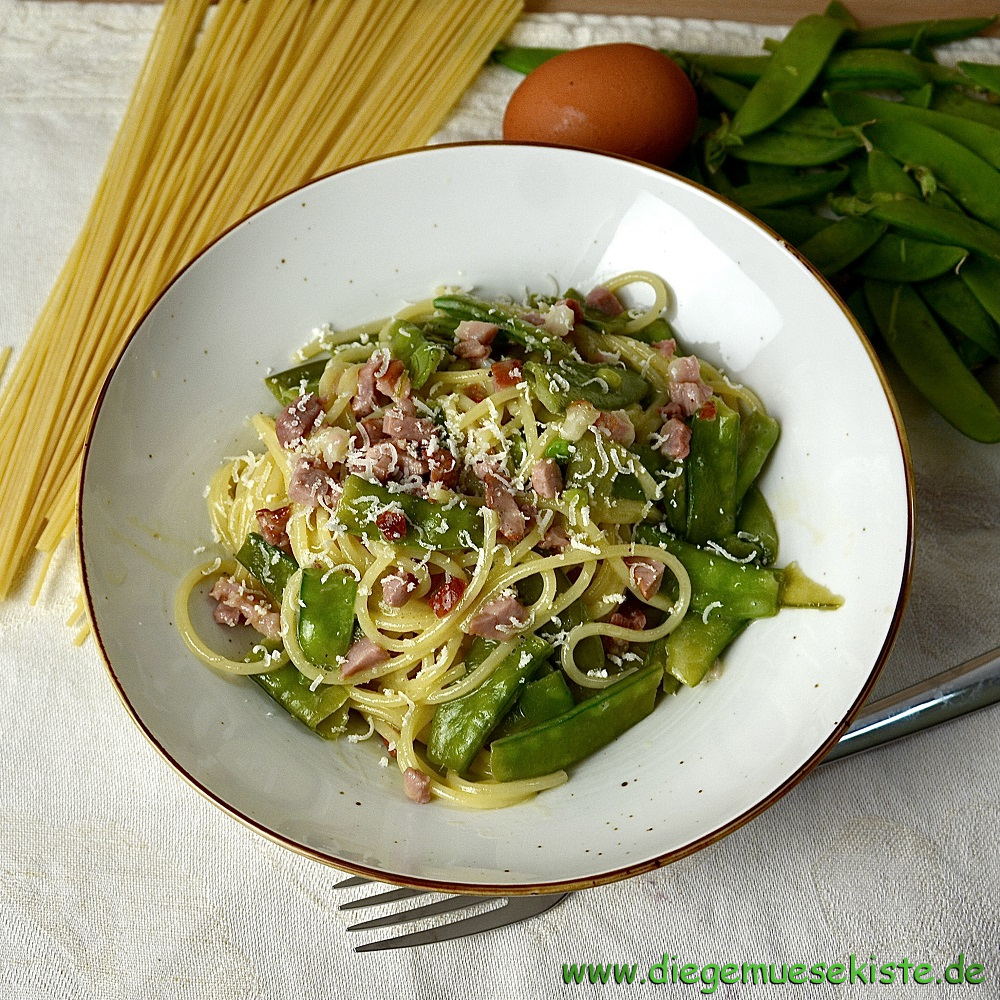 Zuckererbsen-Carbonara